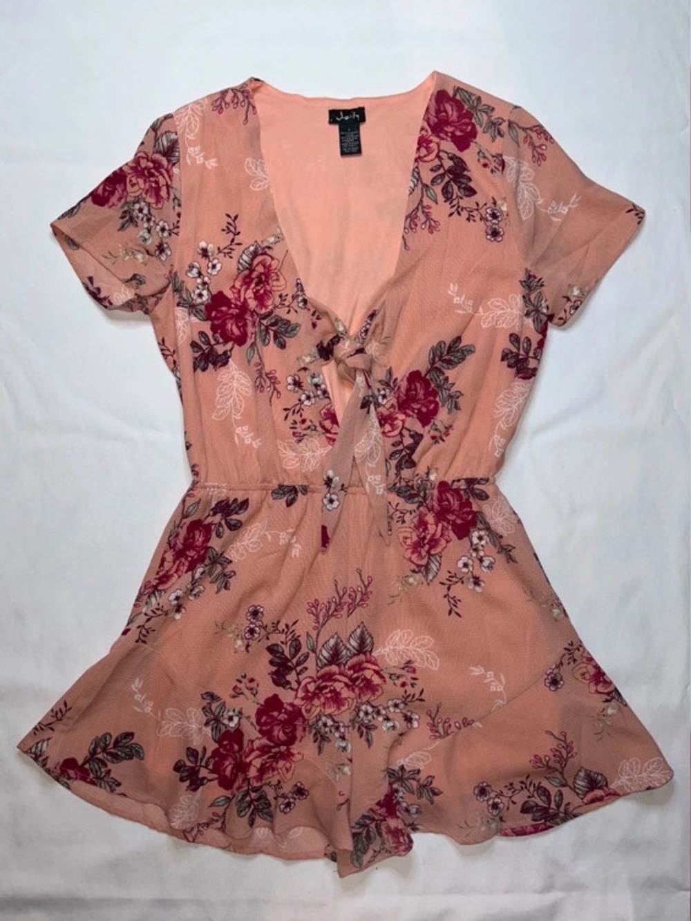 Justify Floral Romper S Small Peach Pink Boho Cottagecore Tie Front Short Sleeve